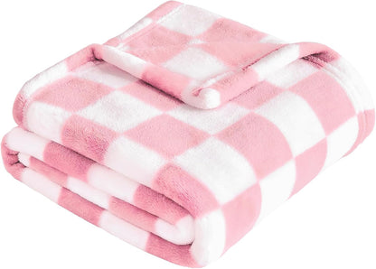 Yurhap Checkered Baby Blanket for Girls Pink Fleece Baby Blankets for Girls Boys, Warmer Comfort