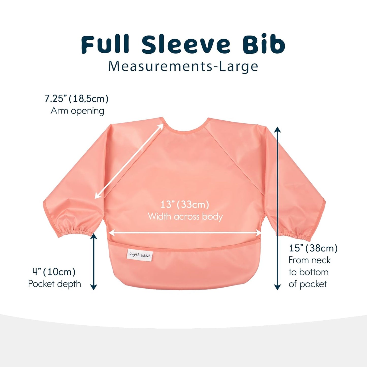 Tiny Twinkle Mess Proof Baby Bibs, 2pk Waterproof Smock Baby Bibs for Eating, Machine Washable Long Sleeve Bibs, Baby Led Weaning, Toddler Bibs, BLW Supplies (Peach Terracotta, Large 2-4 Years)