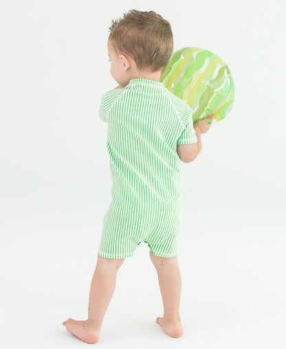 RUGGEDBUTTS Baby/Toddler Boy Swimsuit, One Piece Zipper Rash Guard Sunsuit with UPF 50+ Sun Protection