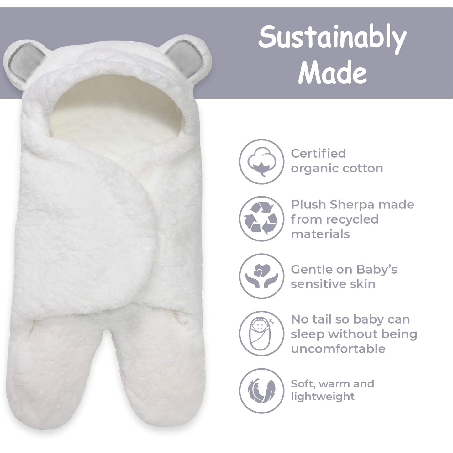 Jam Naturals-Cute Bear Organic Newborn Swaddle Wrap-Gender Neutral Soft Baby Blanket, Newborn Baby Registry Gift(Grey 0-3m)
