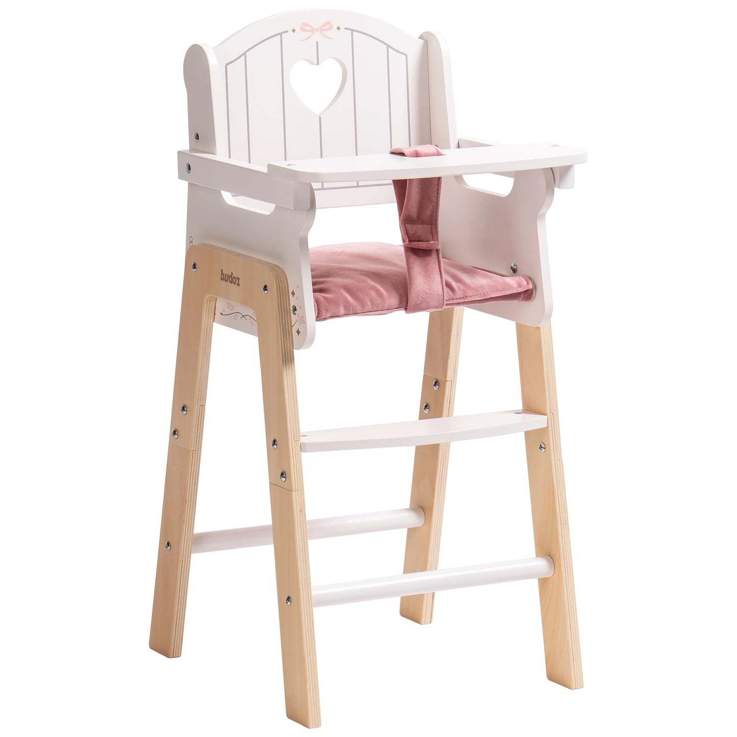 ROBUD Play High Chair, Pretend Play High Chair with Cushion, Movable Table, Wooden Baby Doll
