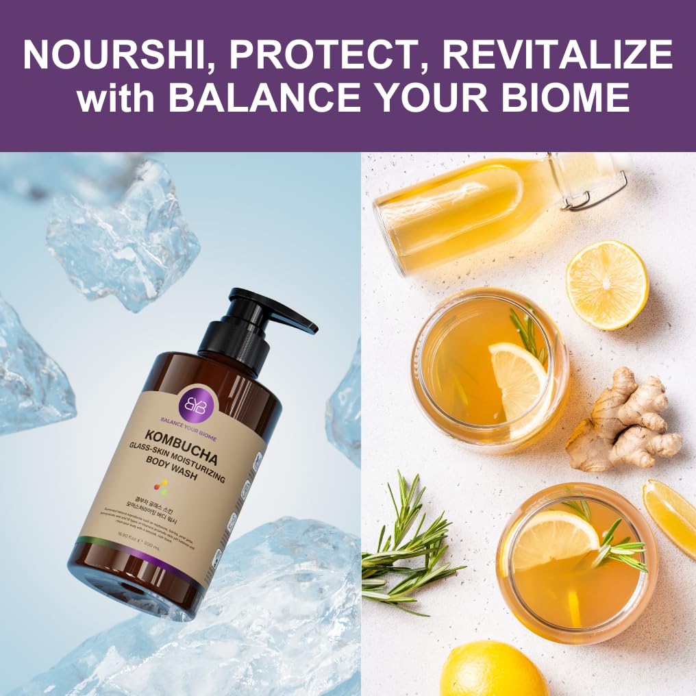 BALANCE YOUR BIOME Kombucha Glass-Skin Moisturizing Body Wash, K-Beauty,Fermented soybean, barley