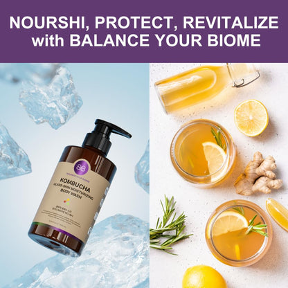 BALANCE YOUR BIOME Kombucha Glass-Skin Moisturizing Body Wash, K-Beauty,Fermented soybean, barley