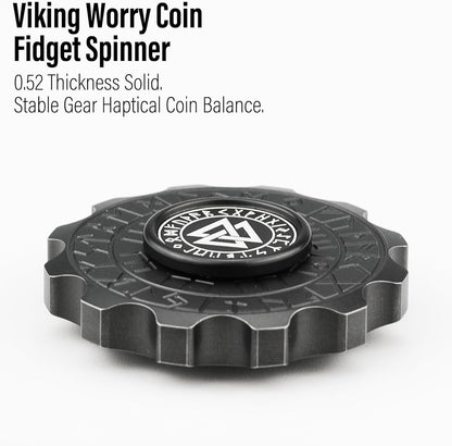 FREELOVE Metal Fidget Spinner, Viking Pirate Haptic Gyro, Heavy Stainless Steel Hand Spinning, Small Round Gear Fidget Block, Premium Bearing Silent Long Spinning for Adults Anxiety Cool, Black