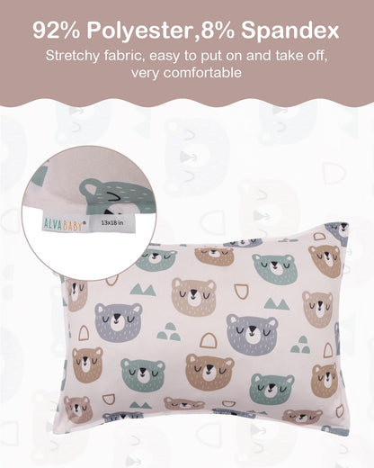 ALVABABY Toddler Pillowcases Stretchy Soft Kids Pillow Cover 2 Pack Fit 13"x 18" or 12"x16" Envelope for Girl Boy Sleepy Travel 2TPE26A