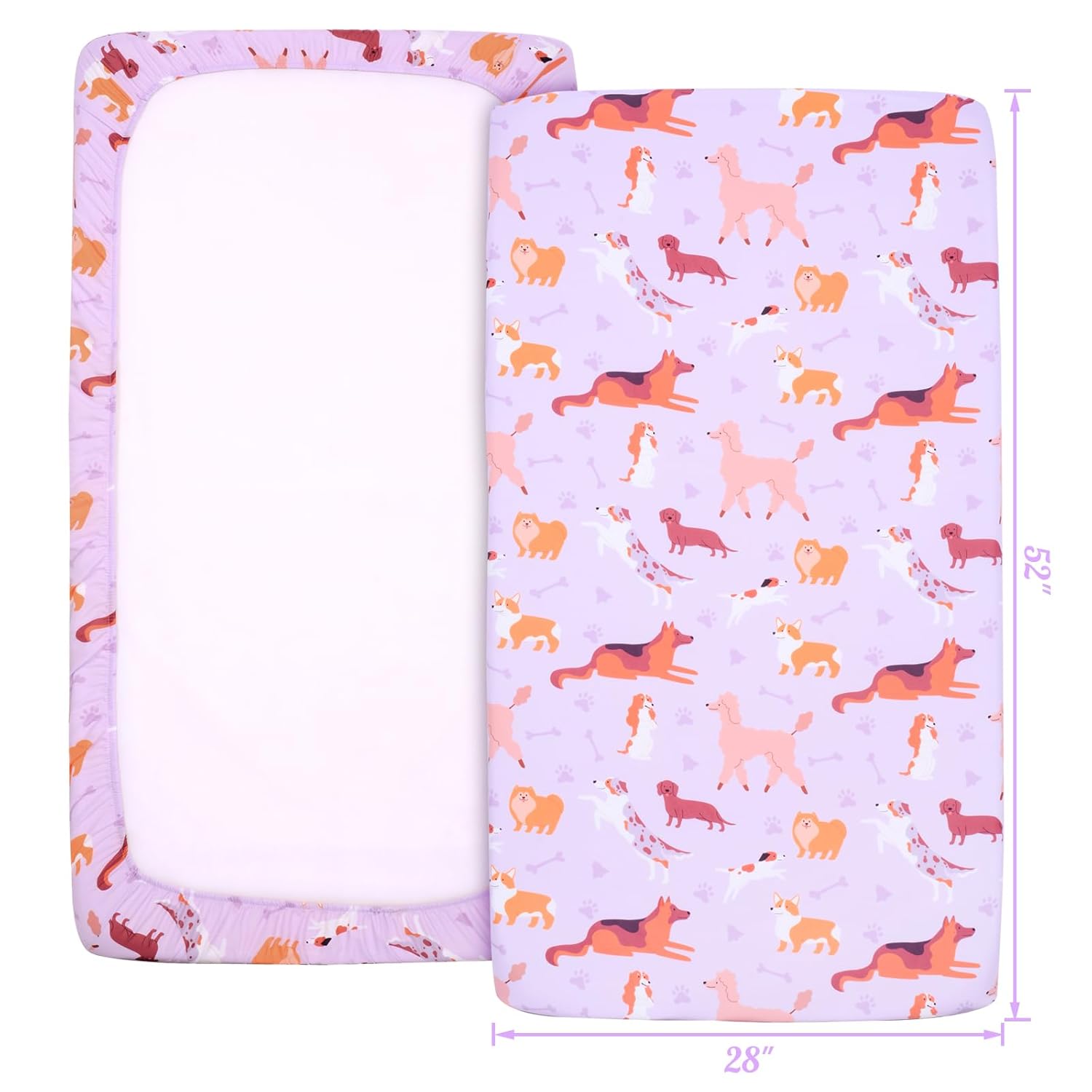 UOMNY Crib Sheet 52x28 Baby Sheet for Girls Breathable Dog Fitted Crib Sheet for Standard Crib and