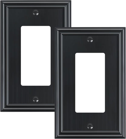 2-Pack Decorator Outlet Cover Plate, Black Decorative Switch Plates and Outlet Covers, Durable Zinc Alloy Wall Plates for Electrical Outlets, Receptacle, GFCI Outlet, Dimmer Switch