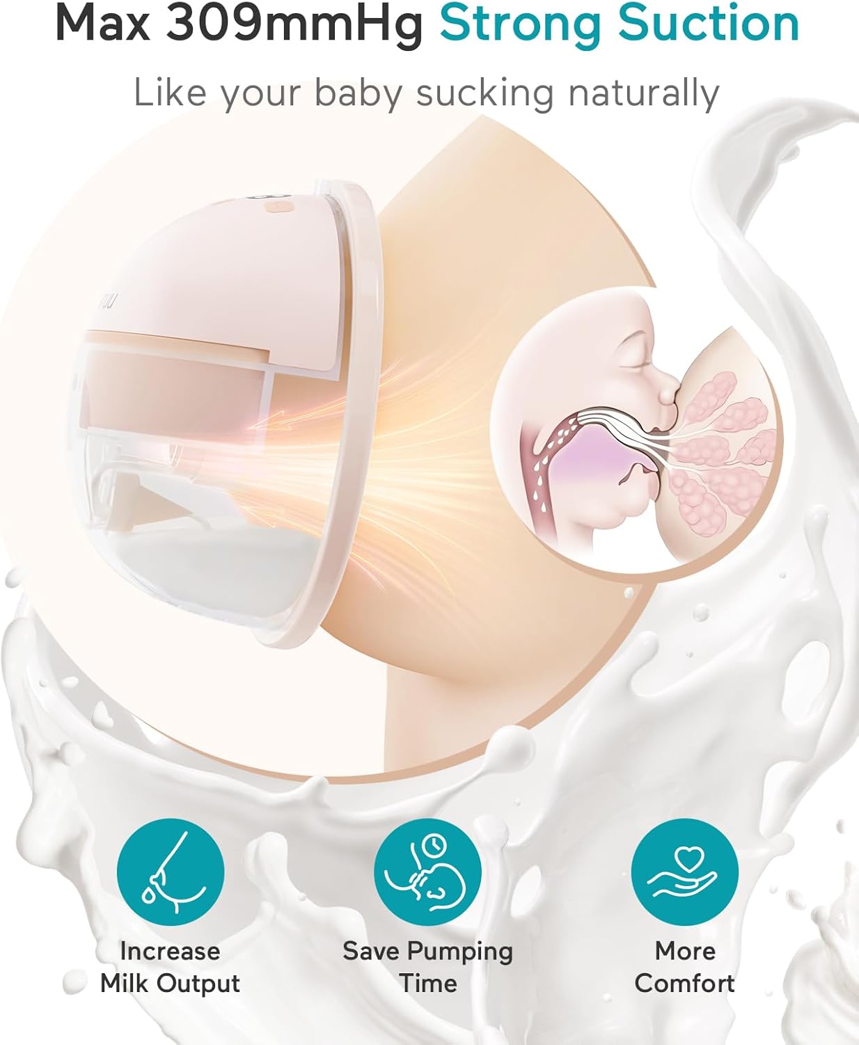 Paruu Hands Free Breast Pump P16, Wearable Breast Pump Electirc Portable with 4 Modes & 12 Levels