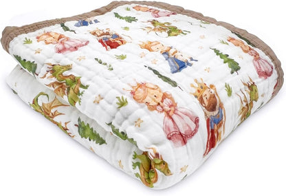 Organic Cotton Muslin Baby Blanket for Boys and Girls - Luxurious Soft Toddler Quilt for Swaddling - Gender Neutral Blankets Makes a Great Fairy Tale