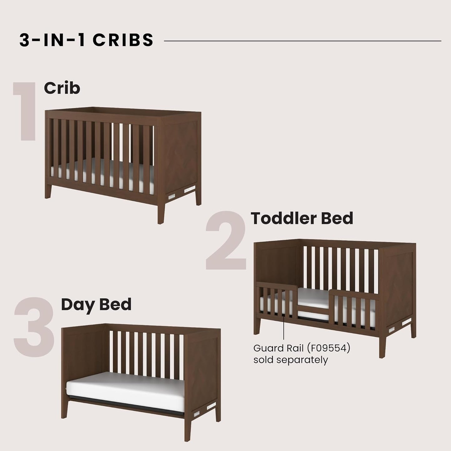 Child Craft Kieran 3 in 1 Convertible Crib, Baby Crib Converts to Day Bed, Toddler Bed, 3 Adjustable Mattress Positions, Non-Toxic, Baby Safe Finish (Toasted Chestnut)