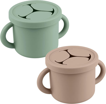 Snack Containers for Toddlers, Kids - 2 Pack Food Grade Silicone Snack Cups with Grip Handle