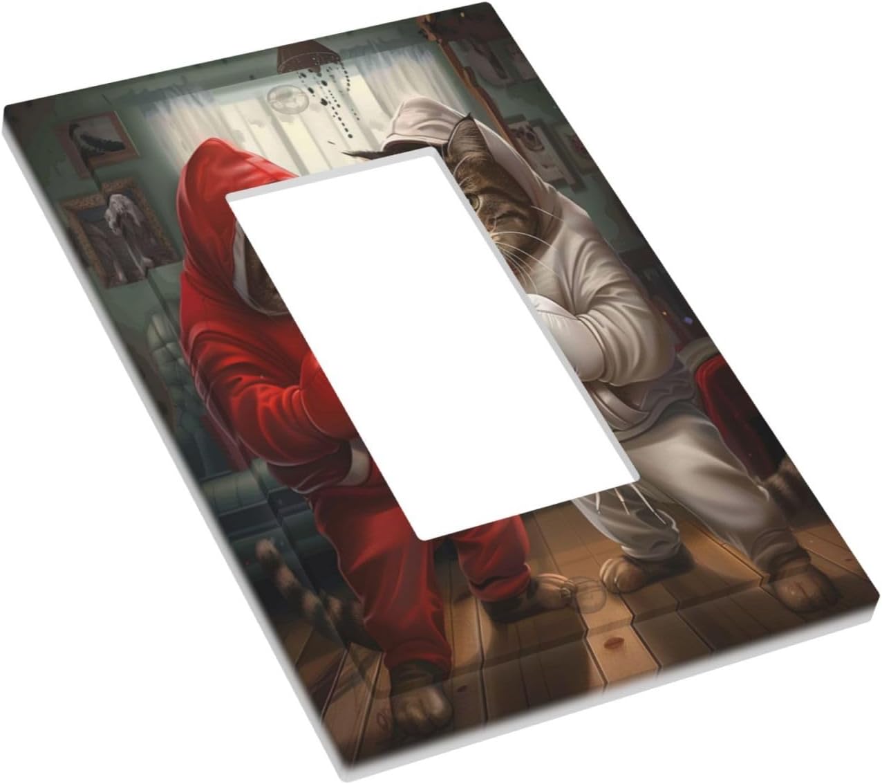 Decorative Outlet Covers Funny Red Boxing Cats White Tomcat 1 Gang Single Decora GFCI Device Light Switch Covers Plate 1 Rocker Wall Plate Jumbo Faceplate for Bedroom Home Decor