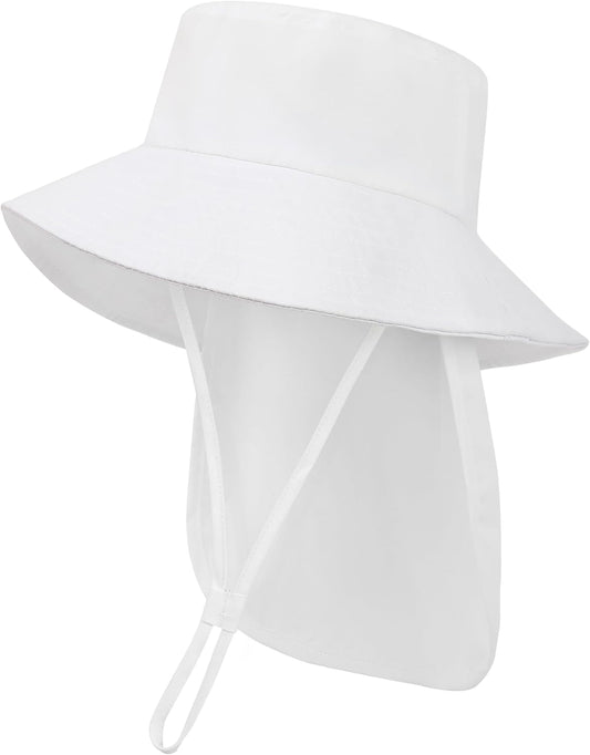 Baby Sun Hat Toddler Bucket Hats with Removable Neck Flap for Boys Girls Kids with Wide Brim Summer Beach UPF 50+