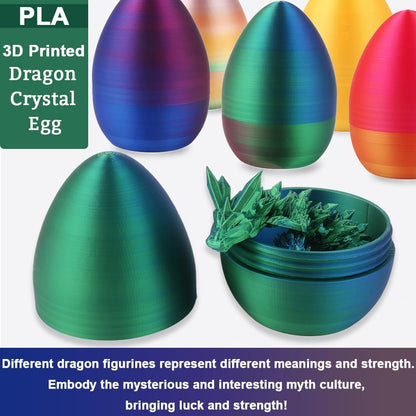 3D Printed Dragon Egg, 3D Dragon Eggs with Dragon Inside, Articulated Crystal Dragon Fidget Toy for Autism/ADHD, Home Decor Executive Desk Dragon Toys for Kids Adults (Red Blue Green)