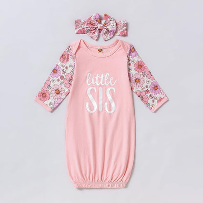 AMAWMW Newborn Baby Girl Little Sister Sleeper Gown Stripe Long Sleeve Nightgown Pajamas Gifts Stuff Essential Outfit