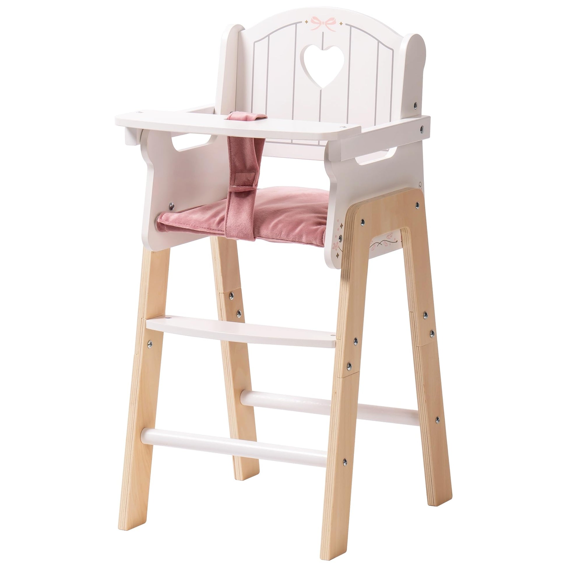 ROBOTIME Wooden Baby Doll High Chair for 18 Inch Dolls, Pink