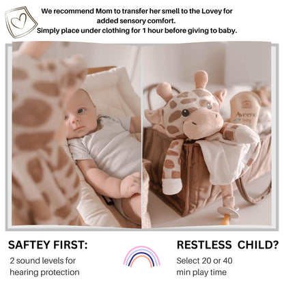 Love By Emi Baby Music Lovey Beige & White Giraffe, Baby Sleep Soother for Crib & Cuddle Bedtime, White Noise with Heartbeat & Lullaby, Plush Sound Toy, Stuffed Animal for Newborns, Infants & Toddlers