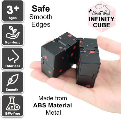 SMALL FISH Fidget Infinity Cube - Built-in Metal Never Ending Infinity Cube, Cool Sensory Infinite Fidget Toy for Stress and Anxiety Relief, Best for Adults and Kids with Autism,and ADHD (Black)