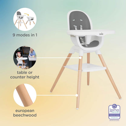 Joie Chai Multi-Mode Highchair - European Beech Wood, Convertible, 9+ Modes, Birth up to 60 lb.