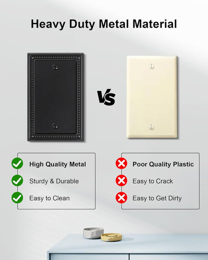 2-Pack Blank Outlet Cover Wall Plate, Metal Switch Plates Outlet Covers, Black Pearls Beaded Decorative Wall Plates for Electrical Outlets