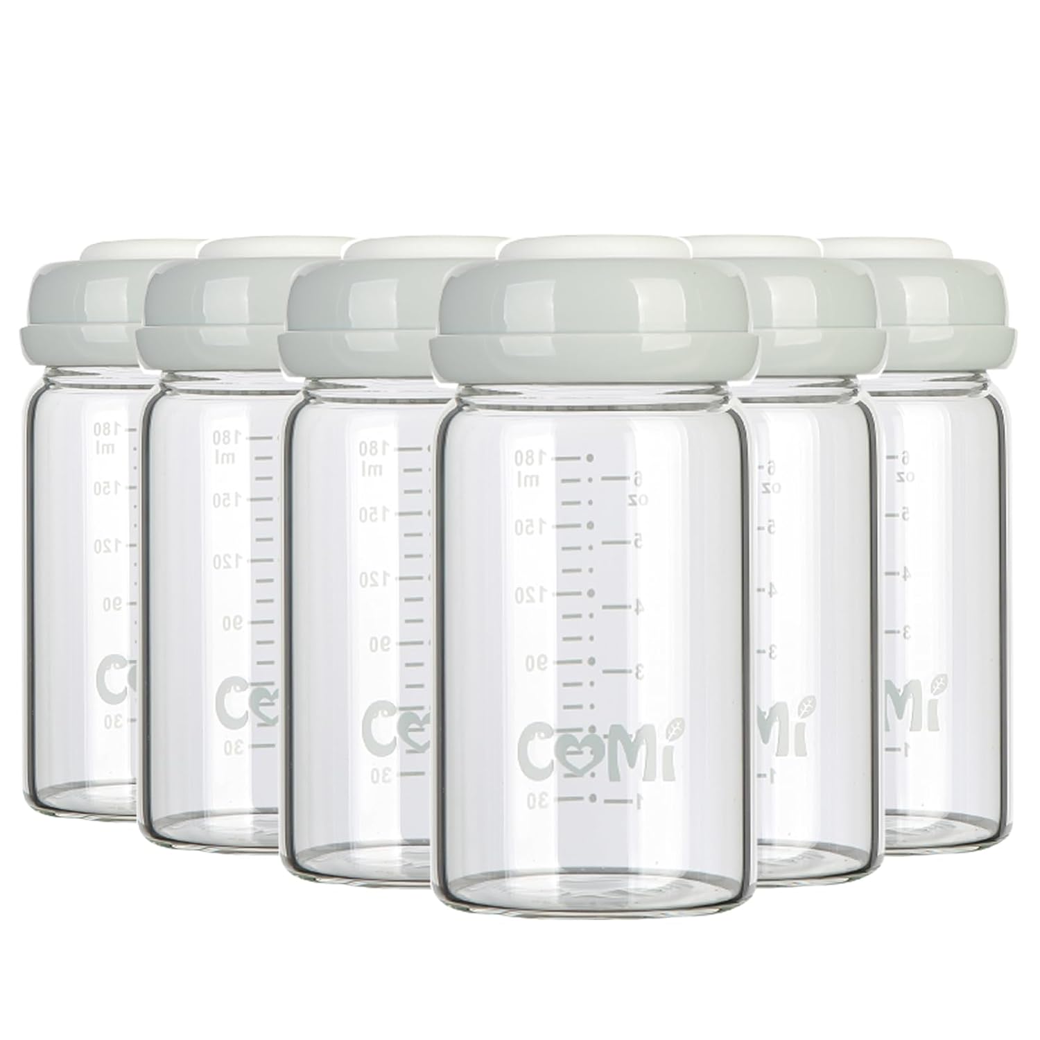 COMI Wide Neck Glass Breastmilk Collection n Storage Bottle, 6oz with Screw Ring Sealing Disk;