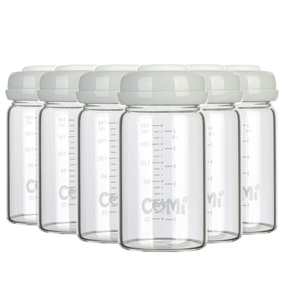 COMI Wide Neck Glass Breastmilk Collection n Storage Bottle, 6oz with Screw Ring Sealing Disk;