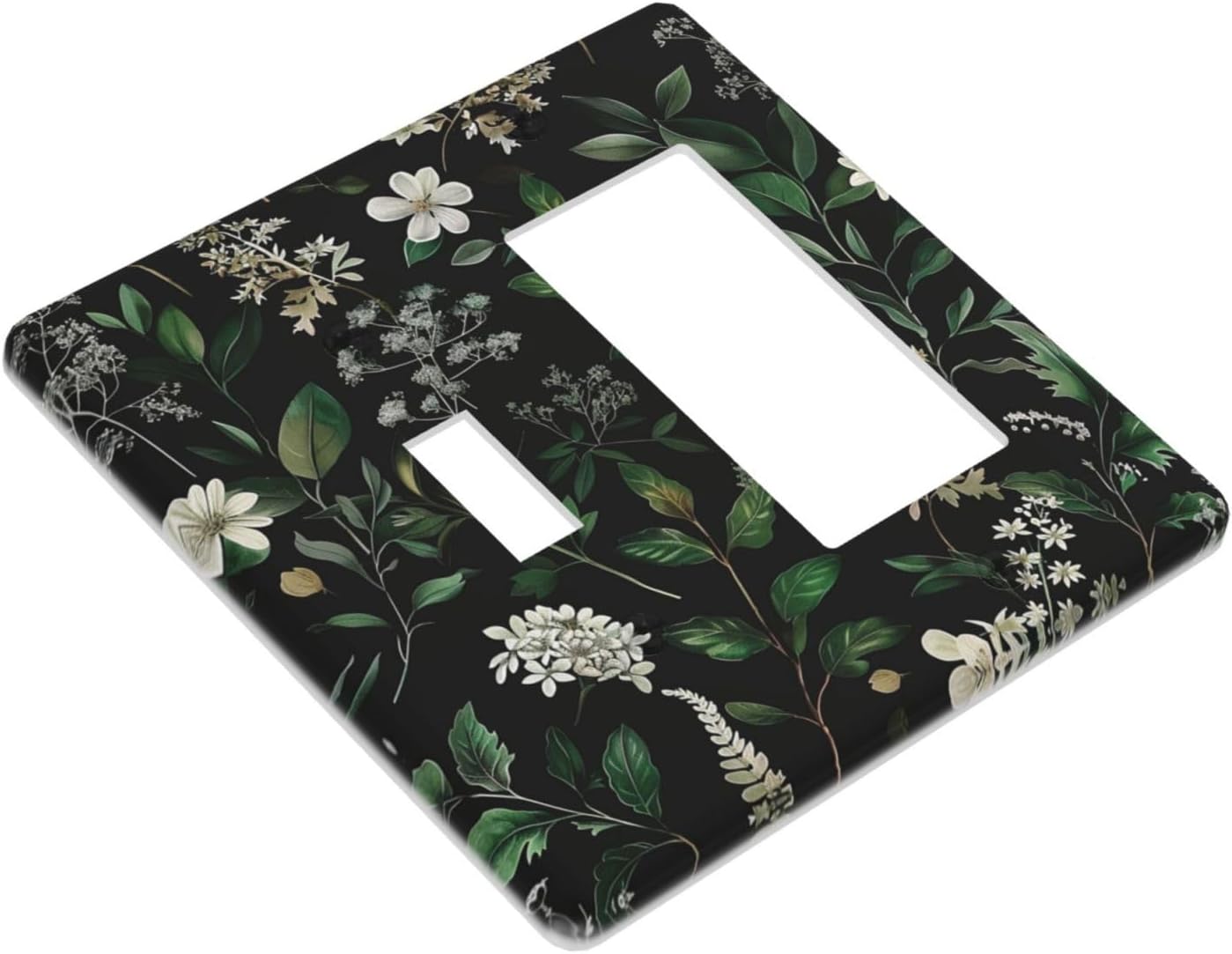 Decorative Outlet Covers Rustic Green Leaves White Flower 2 Gang 1 Gang Wall Plate Cover Single Toggle Rocker Combo Light Switch Cover Plate Face Plate for Country Bedroom Home Decor