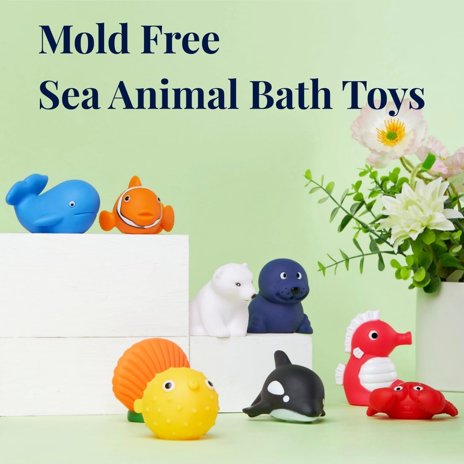 XY-WQ Bath Toys No Hole, for Infants 6-12& Toddlers 1-3, No Hole Bathtub Toys (Sea Animals, 9 Pcs