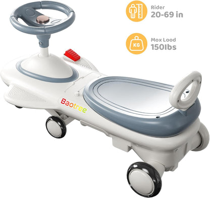 Kids Electric Ride On Car 12V - Electric Wiggle Car with Rechargeable Battery, LED Lights & Music,Anti-Rollover for Boys Girls Ages 3-8, Indoor/Outdoor Toy Vehicle up to 150 lbs