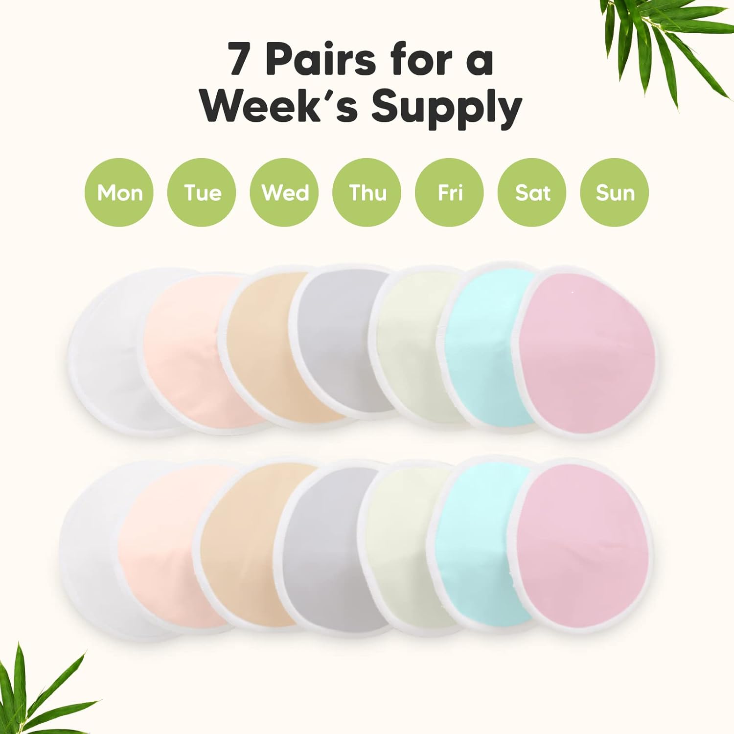 Organic Nursing Pads - 14 Washable Viscose Derived from Bamboo Breastfeeding Pads, Wash Bag