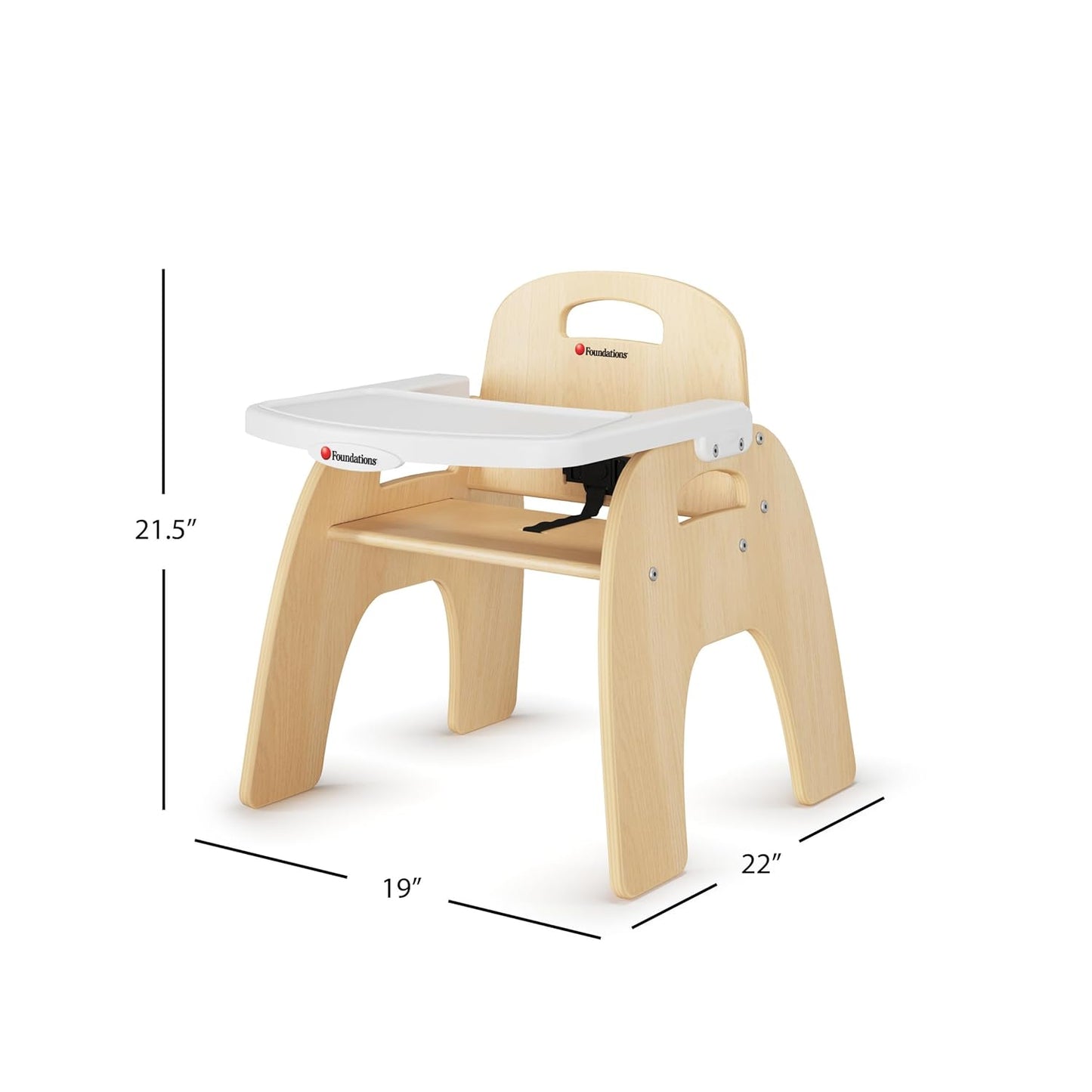 Foundations Easy Serve 11" Wood Feeding Chair for Toddlers, Adjustable Harness, Removable