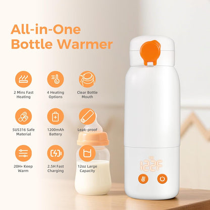 Portable Bottle Warmer for Travel, 12oz Large Capacity Fast Heating Breast Milk, Water & Formula On