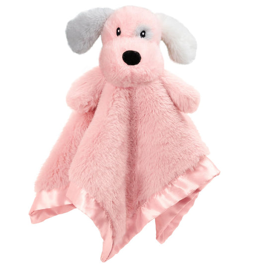 Puppy Baby Security Blanket for Toddler Infant Newborn Boys and Girls Soft Lovey Stuffed Animal with Plush Fabric and Satin Backing, Lovely Snuggle Toy, Pink 13.5 Inch