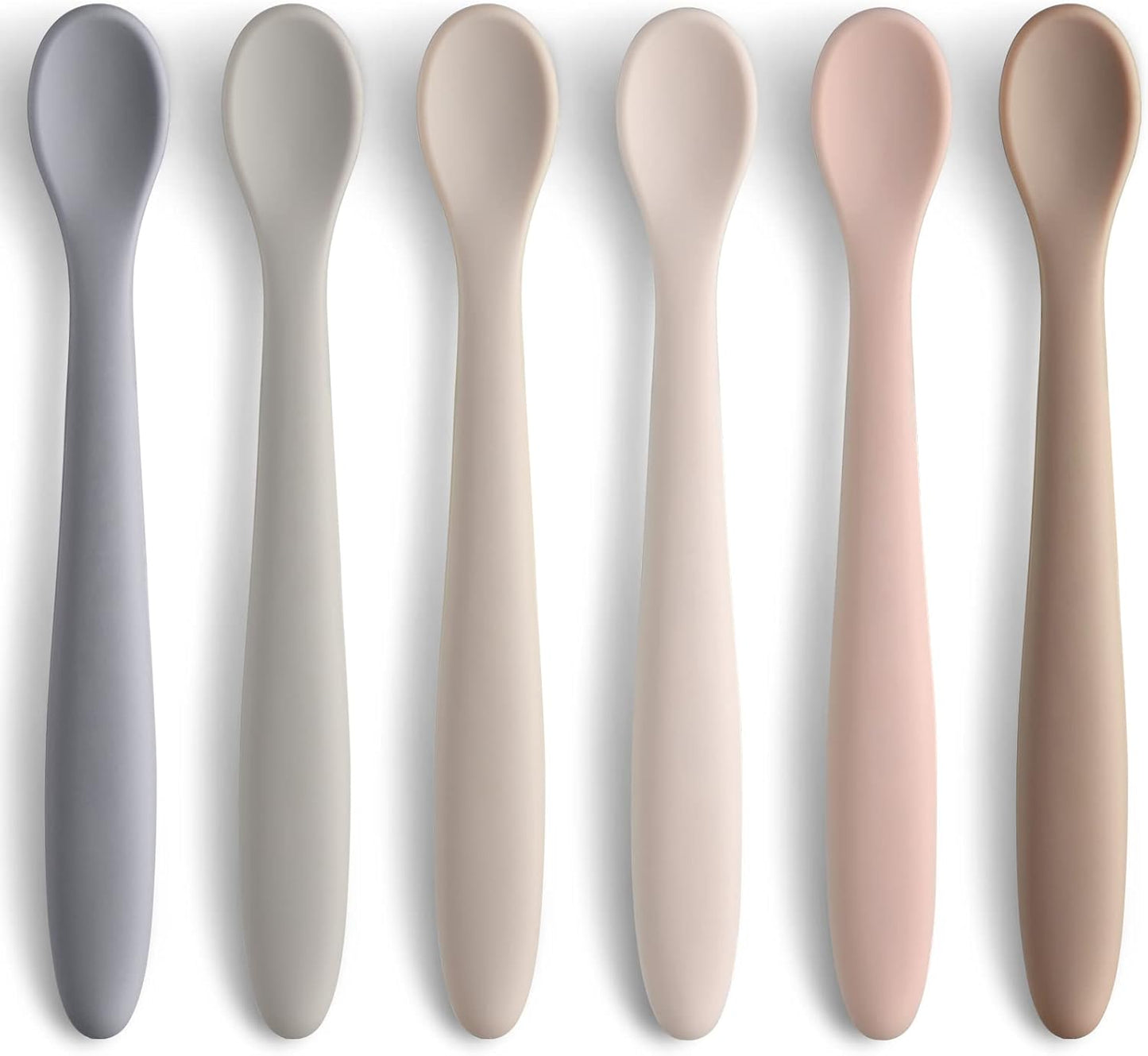 NETANY Silicone Baby Feeding Spoons, First Stage Infant Soft-Tip Easy on Gums I Training Spoon Self | Utensils Supplies, Dishwasher & Boil-proof, 6 Pack