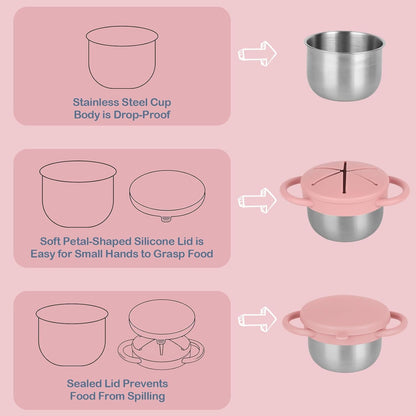 2 Pack Snack Cups for Toddlers Spill Proof - Detachable Stainless Steel Toddler Snack Cups with