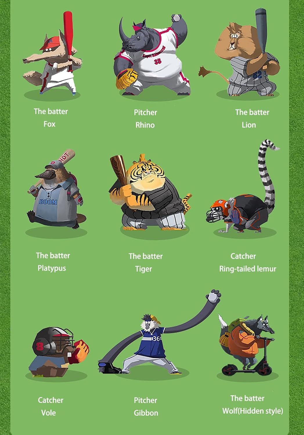 Animal Baseball Team Series Figures 8PCs Random Art Cute Collectibles Birthday Gift