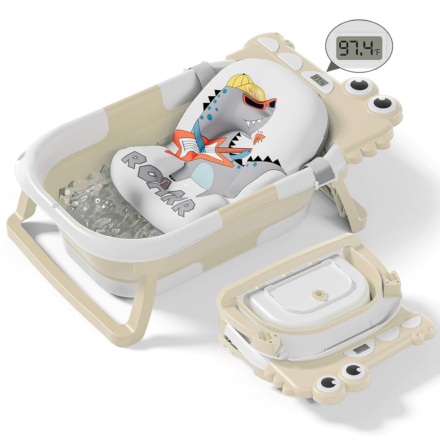 Collapsible Baby Bathtub for Newborn, Foldable Baby Bath Tub with Thermometer & Soft Floating