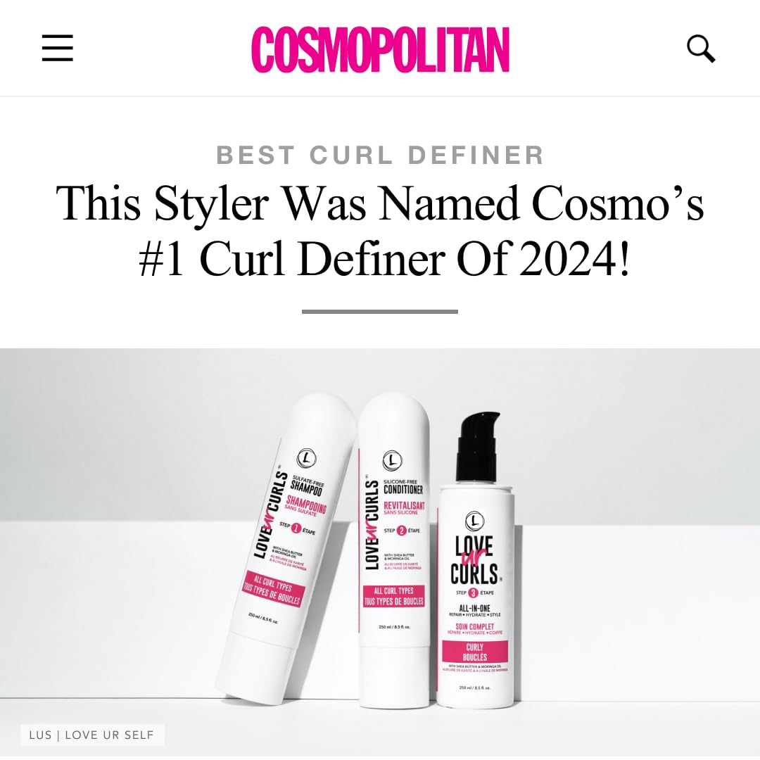 Love Ur Curls Fragrance Free Shampoo & Conditioner Set with All in One Curl Cream Styler for Kinky