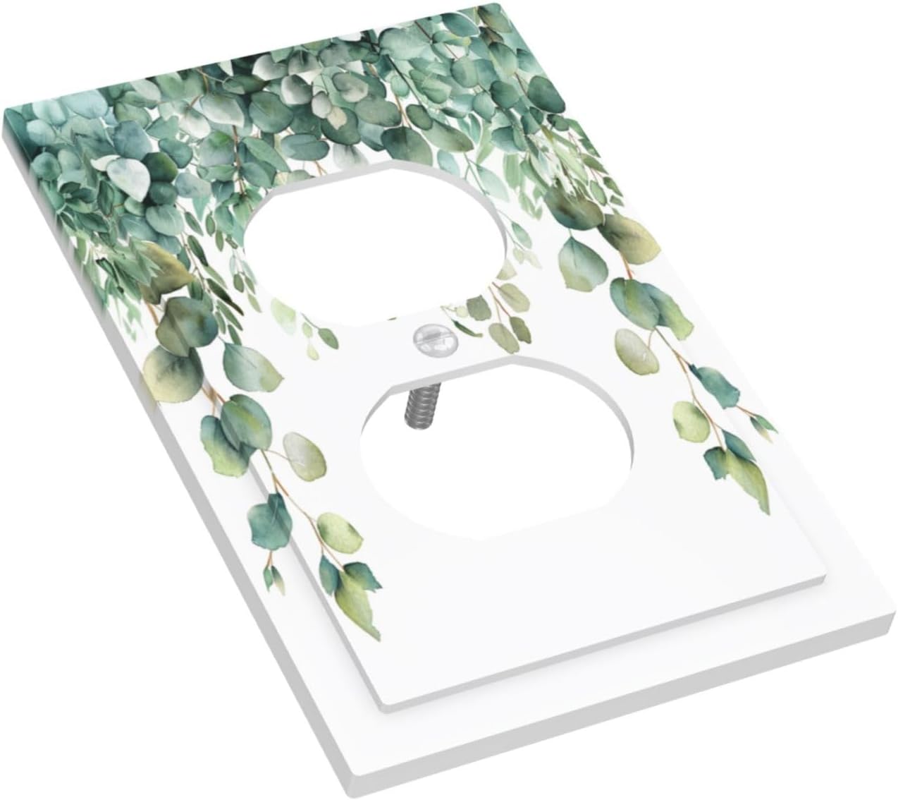 Decorative Outlet Covers Rustic Green Eucalyptus Leaves 1 Gang Duplex Light Switch Cover Plate Wall Plates for Electrical Outlets Switchplate Faceplate for Country Bedroom Home Decor