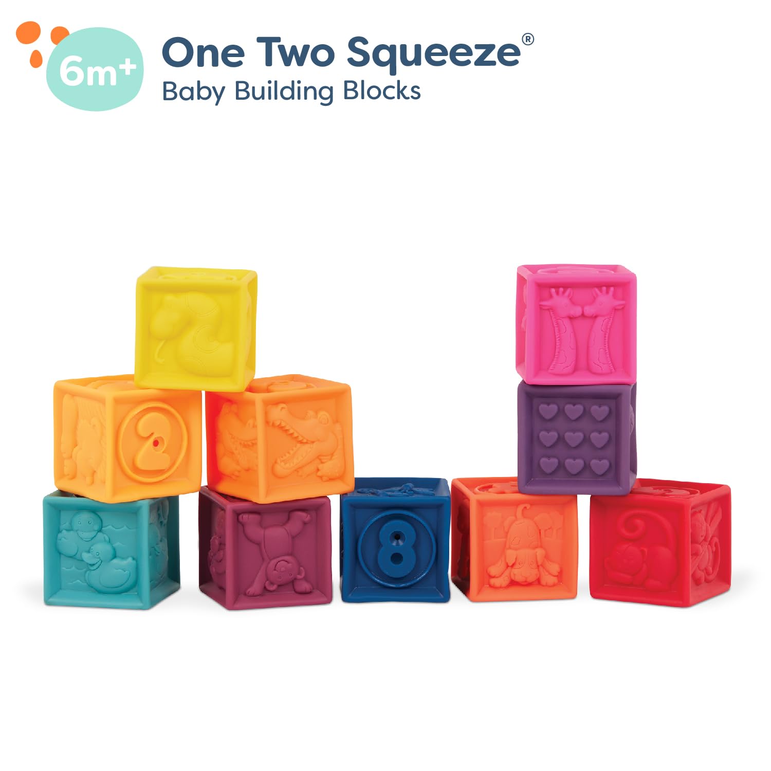 B. toys, One Two Squeeze Soft Building Blocks, 10 Pack, Blocks - 1, Baby