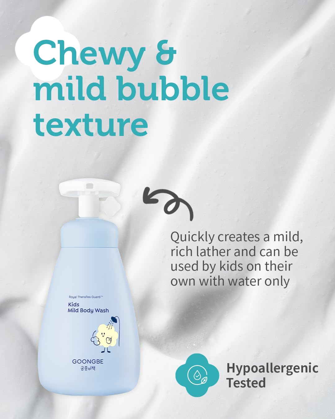 Kids' Mild Body Wash - Korean Kids Body Cleanser - Hydrating & Refreshing Low pH Soft Bubble