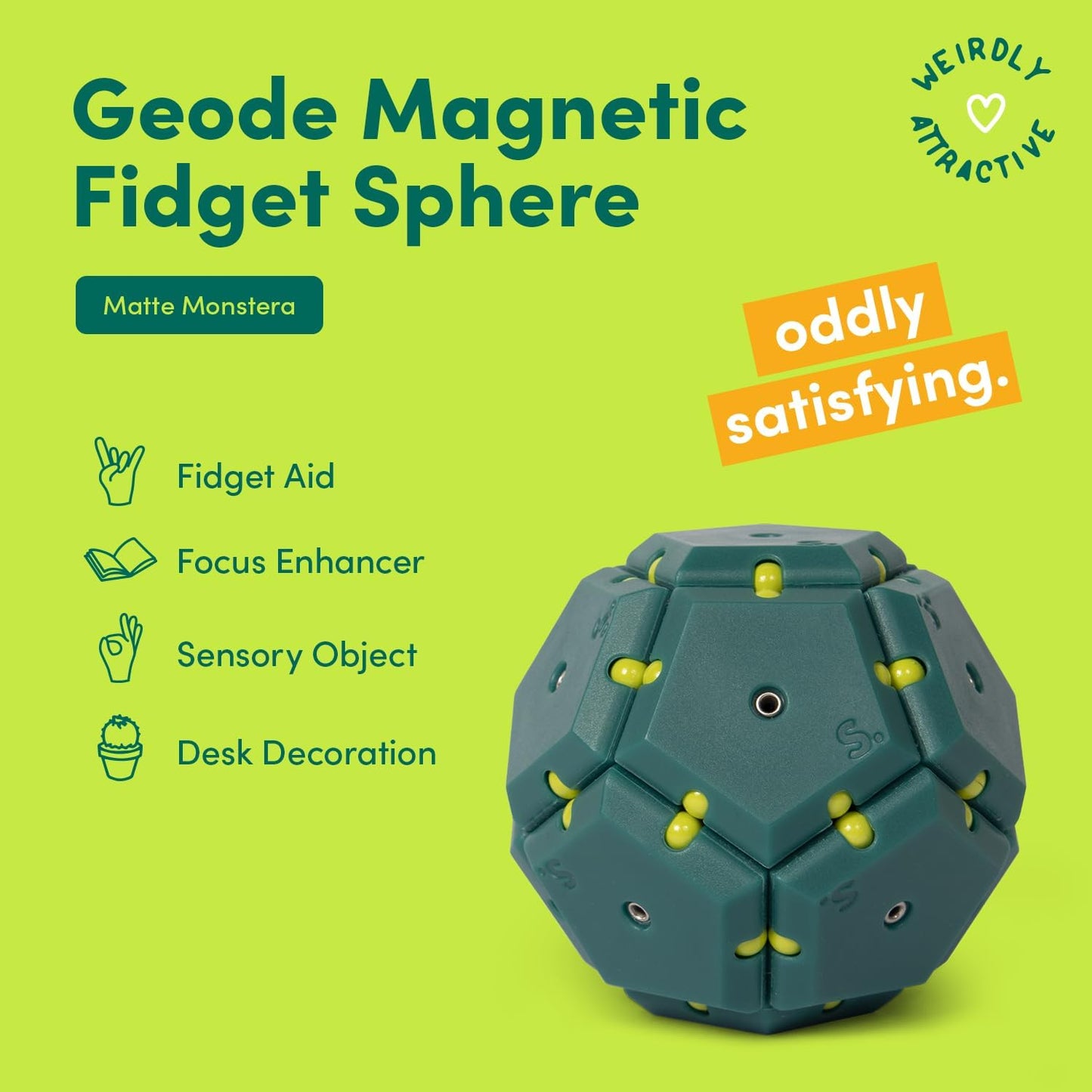 Speks Geode Matte Pentagons Magnetic Fidget Toy for Adults | Quiet Sensory Toy for Stress Relief & Anxiety, Office Desk Toy & Top Gadget Gift Idea | Monstera, 12-Piece Set