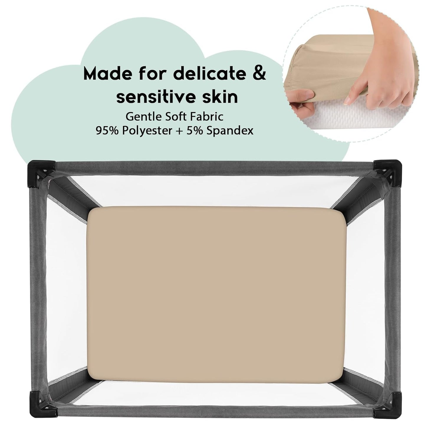 Yoofoss Pack and Play Sheets Fitted, Mini Crib Sheets 2-Pack for Pack N Play Mattress, Stretchy