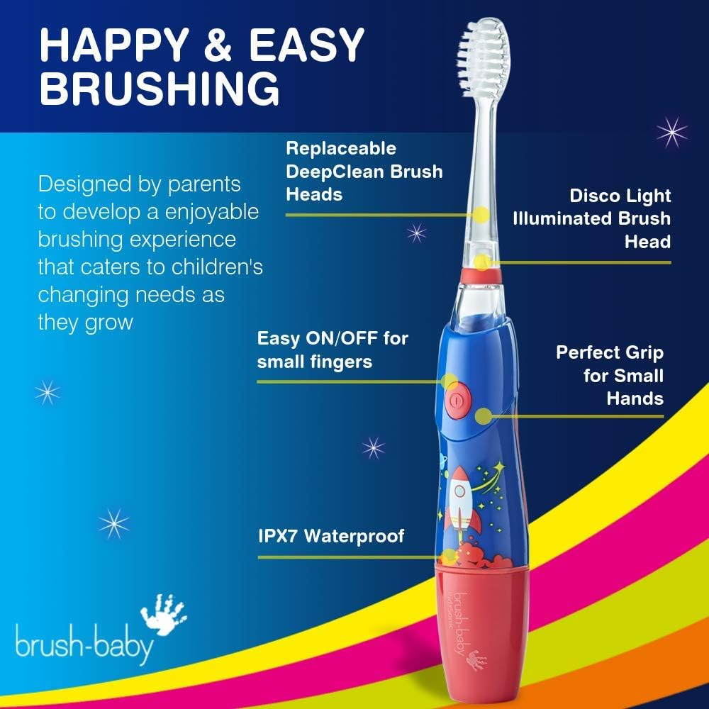 B07YVKSLHYBrush‑Baby - KidzSonic Rocket Kids Electric Toothbrush for Ages 3+ with Disco LED Lights
