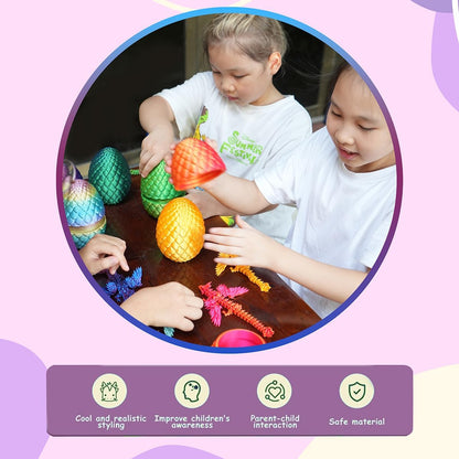 7" 3D Printed Dragon with Wings in Egg, Easter Basket Stuffers, Crystal Dragon Surprise in Eggs, Articulated Dragon, Dragon Fidget Toy, Home Office Decor Executive Desk Toy (Laser Green)