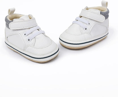 SOFMUO Baby Boys Girls High Top Ankle PU Leather Sneakers Soft Rubber Sole Infant Moccasins Newborn Oxford Loafers Anti-Slip Toddler Wedding Uniform Dress Shoes