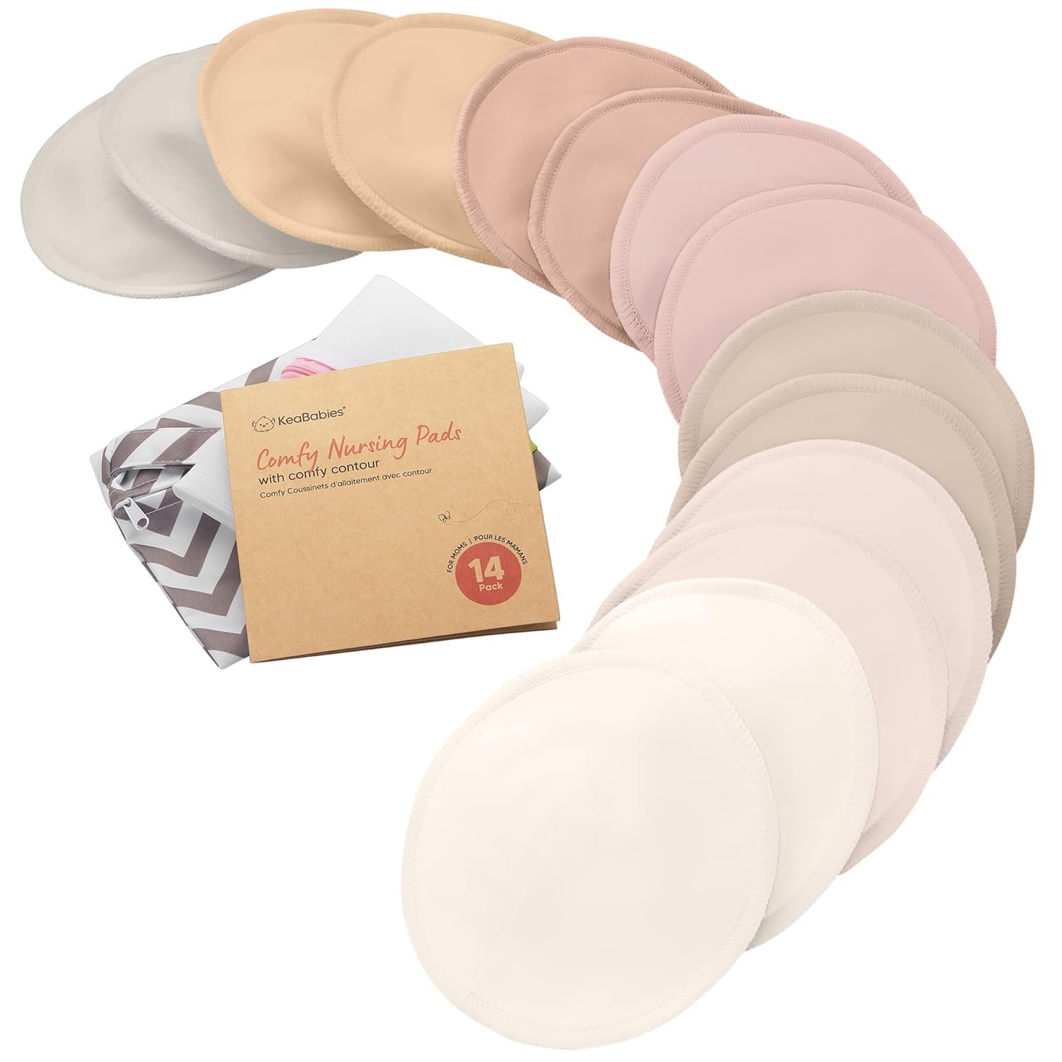 Organic Nursing Pads - 14 Washable Viscose Derived from Bamboo Breastfeeding Pads, Wash Bag