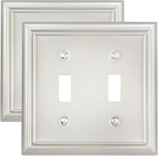 2-Pack Double Toggle Wall Plate, Metal Switch Plate Cover, Satin Nickel Light Switch Cover, Midsize, A031 Series