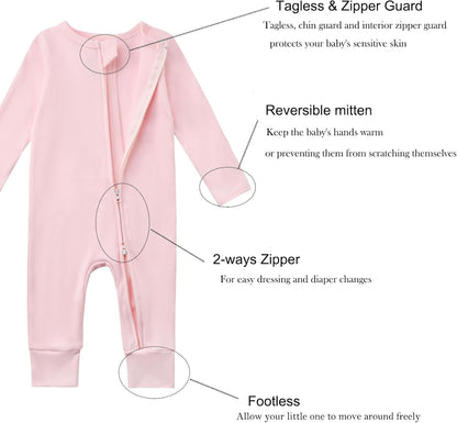 Aablexema 3-Pack Organic Cotton Baby Footless Pajamas with Mitten Cuffs, 2-Way Zipper Romper Sleepers