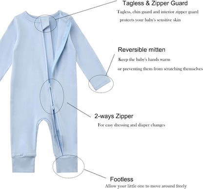 Aablexema 3-Pack Organic Cotton Baby Footless Pajamas with Mitten Cuffs, 2-Way Zipper Romper Sleepers